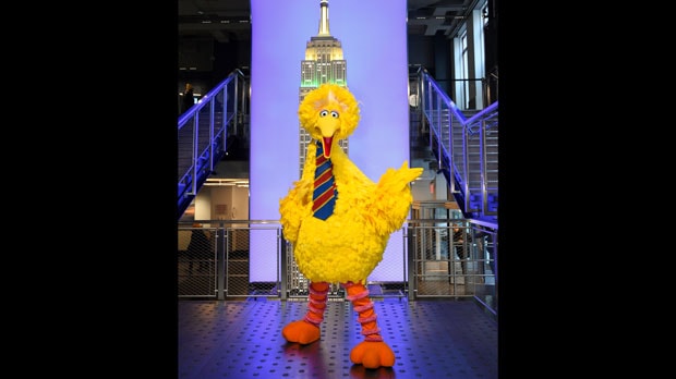 FILE - Sesame Street's Big Bird participates in the ceremonial lighting of the Empire State Building in honor of Sesame Street's 50th anniversary on Friday, Nov. 8, 2019, in New York. When Big Bird tweeted he had been vaccinated against COVID-19, conservative politicians immediately pushed back, including Ted Cruz who grilled Big Bird for what he called “government propaganda.” (Photo by Evan Agostini/Invision/AP, File)