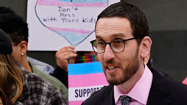 FILE - State Sen. Scott Wiener, D-San Francisco, discusses his proposed measure to provide legal refuge to displaced transgender youth and their families during a news conference in Sacramento, Calif., March 17, 2022. Democratic lawmakers in more than a dozen states are following California’s lead in seeking to offer legal refuge to displaced transgender youth and their families. The coordinated effort being announced Tuesday, May 3, by the LGBTQ Victory Institute and other advocates comes in response to recent actions taken in conservative states. (AP Photo/Rich Pedroncelli, File)