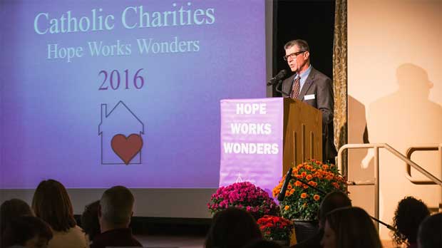 "Len Marabella peaking to the community" Photo courtesy of Catholic Charities of the Diocese of Santa Rosa