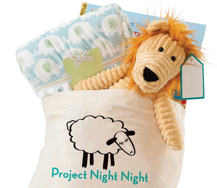 Brand new “night night” totes are filled with three standard items and delivered to thousands of children every year. Photo Courtesy of: Project Night Night.