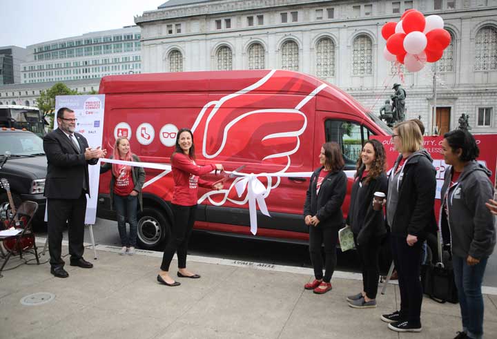 "Project Homeless Connect unveils their new mobile services van, the CareVan, on May 23, 2017." Photo by Brant Ward, Courtesy of: Project Homeless Connect.